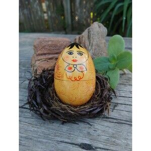 Vintage Egg Shaped Hardwood Russian Nesting Doll